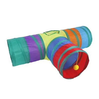 Cat Rainbow Three-Way Tunnel Interactive Cat Toy Foldable Cat Channel(Rainbow)