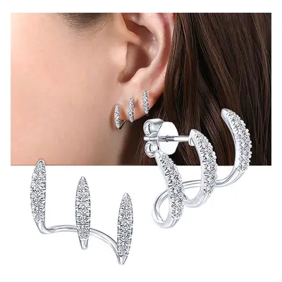 Niche design sense three claw ear clips high quality zirconia earrings with simple curved curve