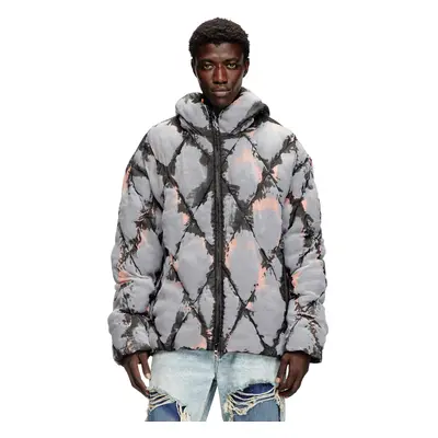 Diesel - Hooded devoré argyle puffer jacket - Winter Jackets - Man - Multicolor