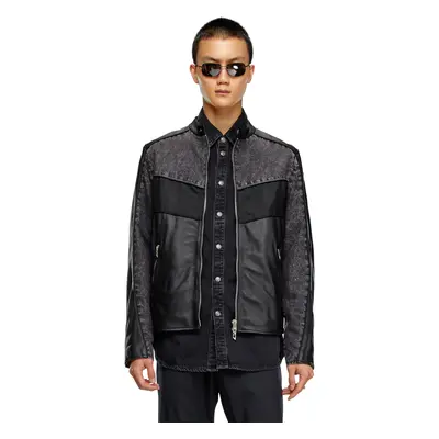 Diesel - Denim and shell-panelled leather jacket - Leather jackets - Man - Black