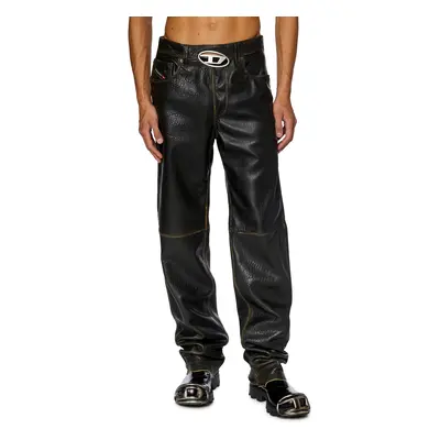 Diesel - Textured leather pants with logo cut-out - Pants - Man - Brown