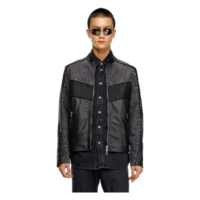 Diesel - Denim and shell-panelled leather jacket - Leather jackets - Man - Black