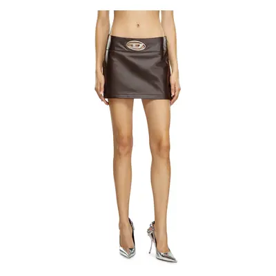 Diesel - Leather mini skirt with metal logo - Skirts - Woman - Brown