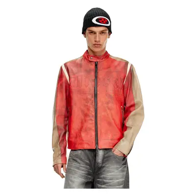 Diesel - Dirty-effect leather biker jacket - Leather jackets - Man - Red