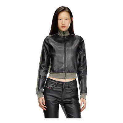 Diesel - Hybrid jacket in leather and denim - Leather jackets - Woman - Black