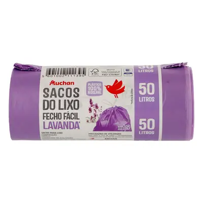 Saco Lixo Auchan Lavanda Fecho Fácil 50 Litros 15 Unidades