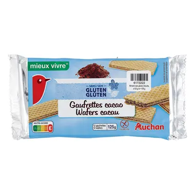 Wafers Auchan Viver Melhor Cacau Sem Glúten 125g (12un)