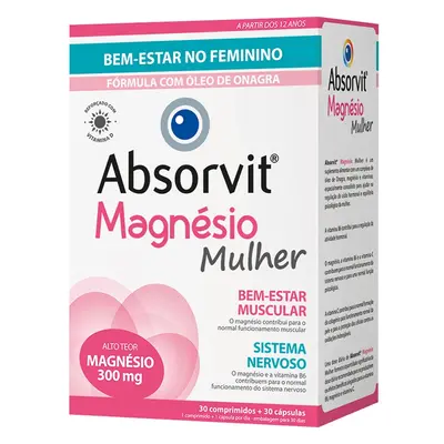 Suplemento Absorvit Magnésio Mulher 30 Capsulas+30 Comprimidos