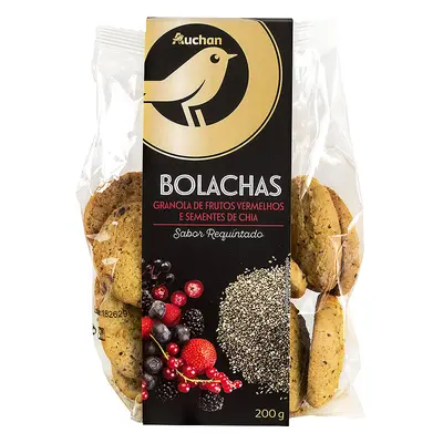 Bolacha De Granola Frutos Vermelhos Chia Auchan Gourmet 200g