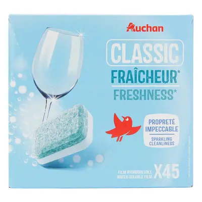 Detergente Auchan Máquina Loiça Pastilha Classic Frescura 45un