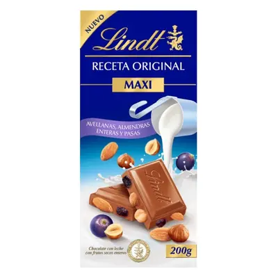 Chocolate De Leite Lindt Avelãs Amêndoas Passas 200g