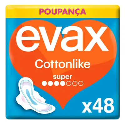 Pensos Higiénicos Evax Cottonlike Super Alas 48un