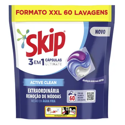 Detergente Roupa Máquina Cápsulas Skip Active Clean 60d