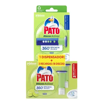 Bloco Sanitário Discos Pato Aparelho + 3 Recargas Lime 3x36ml