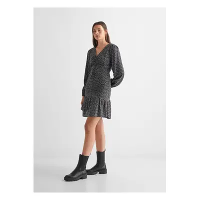 MANGO TEEN - Vestido estampado folhos preto - Rapariga