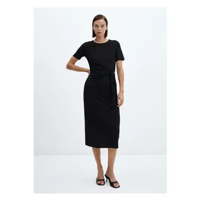 MANGO - Vestido midi com nó preto - Mulher