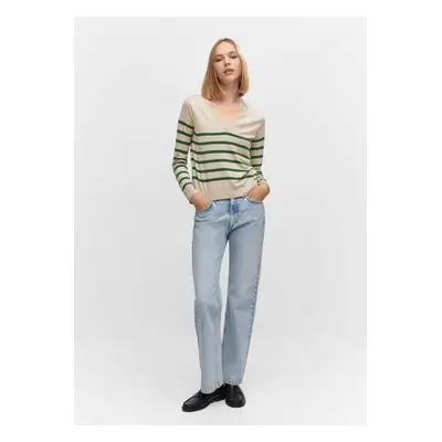 MANGO - Camisola de malha fina às riscas verde - Mulher