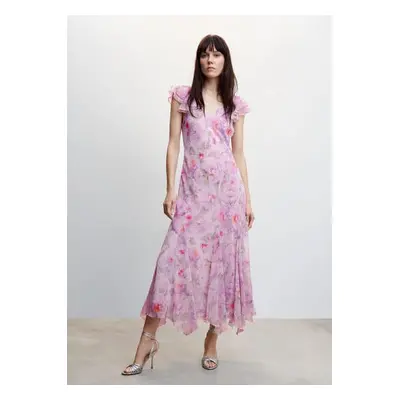 MANGO - Vestido floral folhos rosa-pastel - Mulher