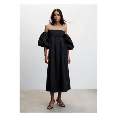 MANGO - Vestido pelo joelho com manga abaloada preto - Mulher