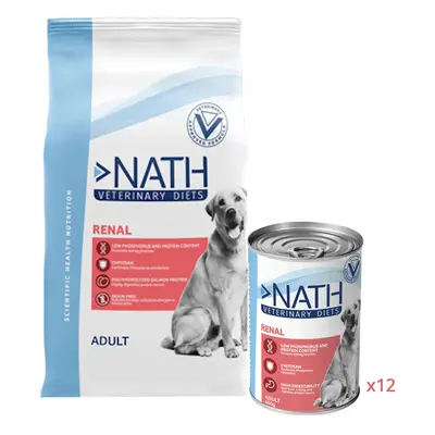 12 kg + 12 latas x 400 g Pack Nath Renal - ração e alimento húmido para cão Pack poupança!