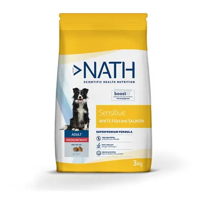 2 x 3 kg Nath Adult Medium / Maxi Sensitive Peixe Branco e Salmão ração para cães Pack poupança!