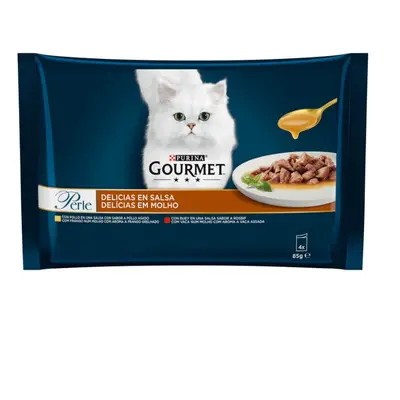 4 saquetas x 85 g Purina Gourmet Perle Frango e Boi saquetas em molho para gatos