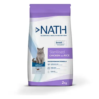 2 kg Nath Adult Sterilised Frango e Arroz ração para gatos