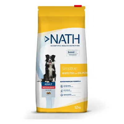 12 kg Nath Adult Medium / Maxi Sensitive Peixe Branco e Salmão ração para cães