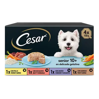 4 terrinas x g Cesar Mistura de Carnes Terrina em Geleia para Cães Sénior - Multipack