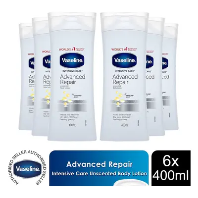 Vaseline 6x de 400ml de loção de umidade de cura intensiva de vaselina, reparo avançado