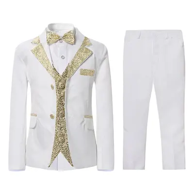 Yunclos Boys Slim Fit Suits 4 Peças Blazer Vest Calças Bowtie Festa de Casamento Prom 2 branco