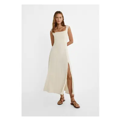 Stradivarius Vestido fluido midi cruzado nas costas com linho Pedra