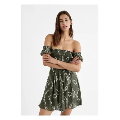 Stradivarius Vestido curto fluido estampado Caqui