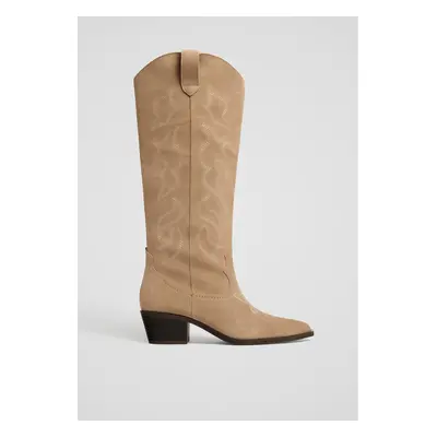 Stradivarius Botas de pele tipo cowboy TAUPE