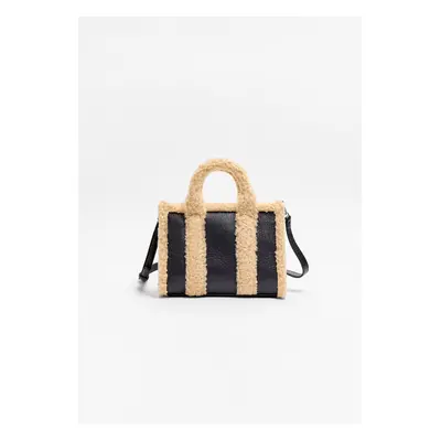 Stradivarius Mala tote de dupla face com efeito de pelo encaracolado Preto