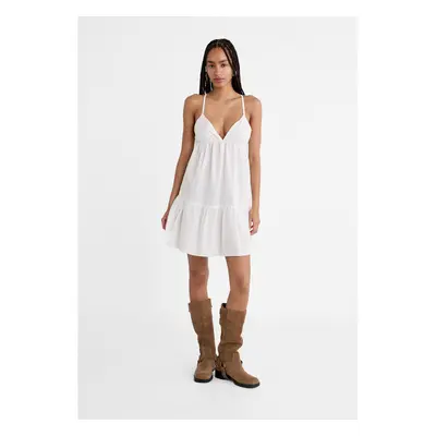 Stradivarius Vestido curto fluido de popelina Branco