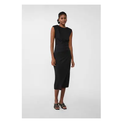 Stradivarius Vestido midi drapeado com ombreiras Preto