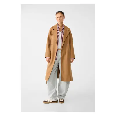 Stradivarius Sobretudo trench tato suave Camel claro