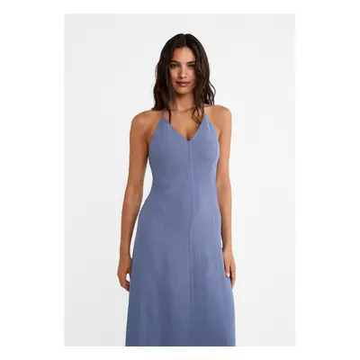 Stradivarius Vestido midi halter com linho Indigo