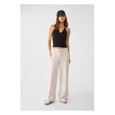 Stradivarius Calças wide leg nervo de tato suave Pedra