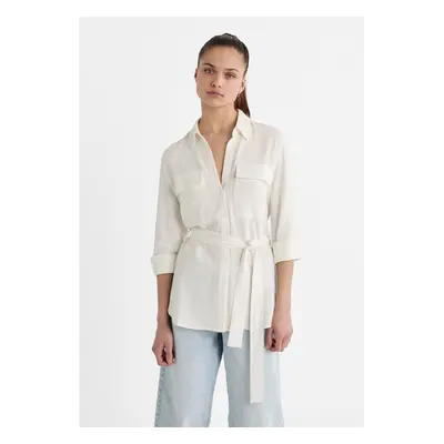 Stradivarius Camisa larga fluida com cinto Branco