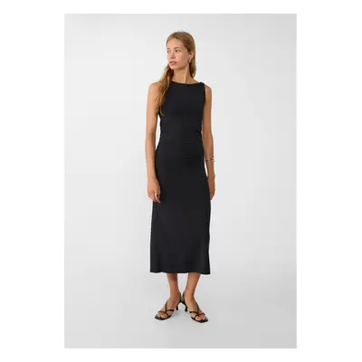 Stradivarius Vestido midi com decote assimétrico Preto