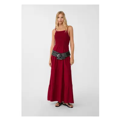 Stradivarius Vestido fluido comprido com alças Vermelho escuro