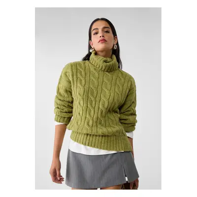 Stradivarius Camisola de gola alta de malha entrançada Verde pistacho