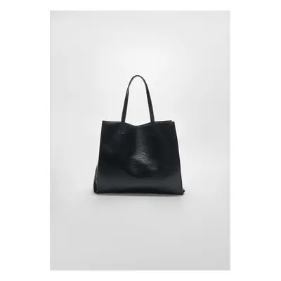 Stradivarius Mala tote bag de polipele reversível Preto