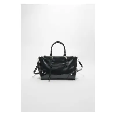 Stradivarius Mala tote suave com alça entrançada Preto