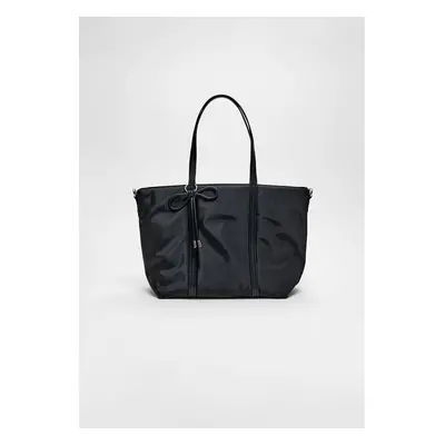 Stradivarius Mala tote bag de tecido com laço Preto