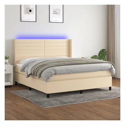 vidaXL Cama box spring c/ colchão e LED 160x200 cm tecido cor creme