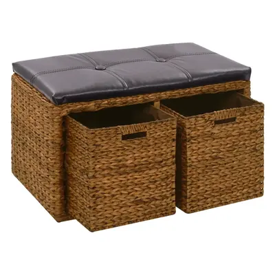 vidaXL Banco com 2 cestos erva marinha 71x40x42 cm castanho