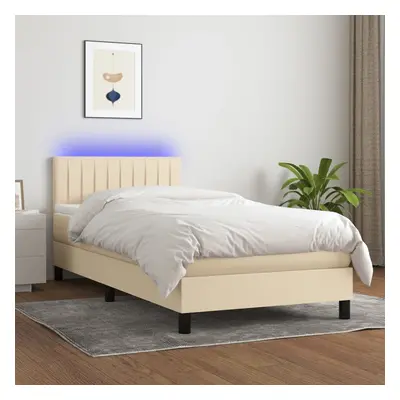 vidaXL Cama box spring c/ colchão e LED 100x200 cm tecido cor creme